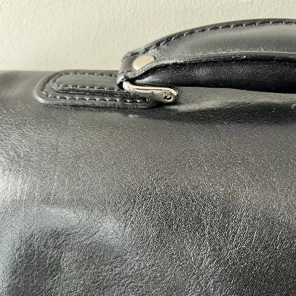 Floto Firenze‎ Black Leather Buckle Strap Briefcase Messenger Bag Made In Italy